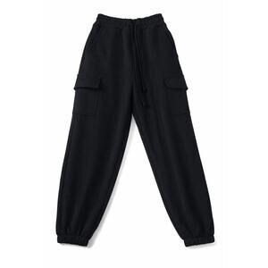 Ariella Black Cargo Jogger Pants Elastic Waist Tapered Casual Womens